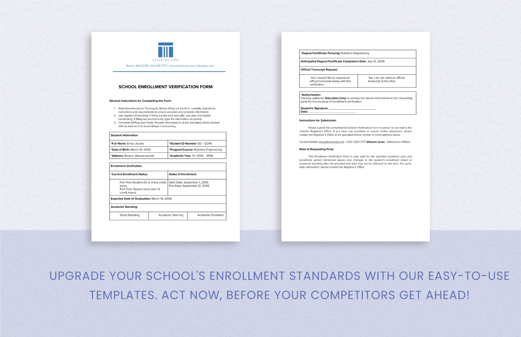 School Enrollment Verification Form Template