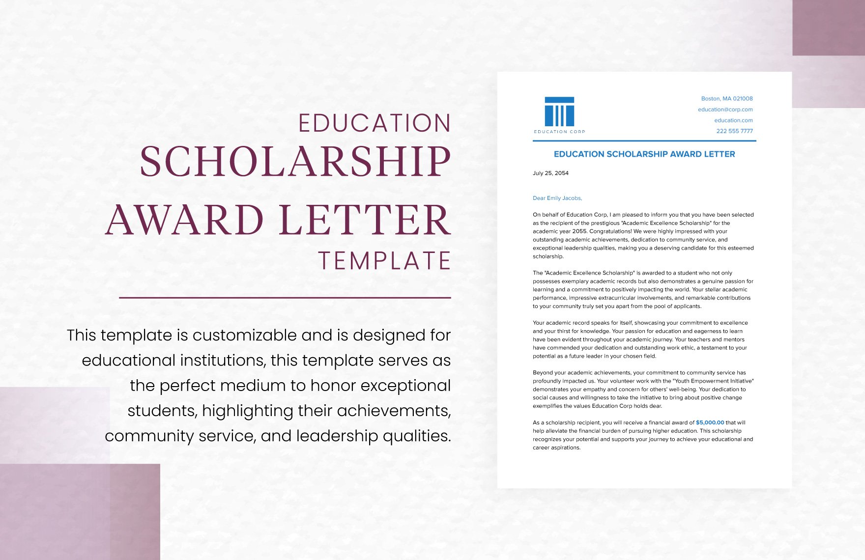 Education Scholarship Award Letter Template