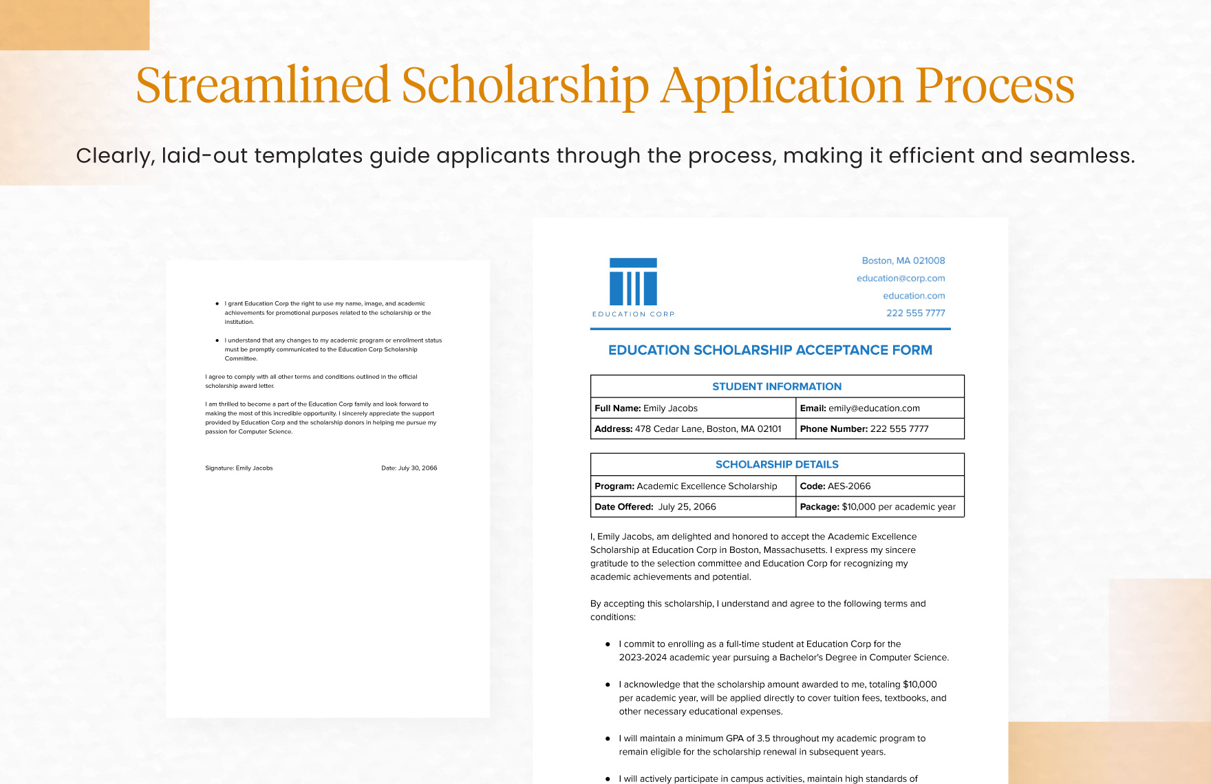 Education Scholarship Acceptance Form Template