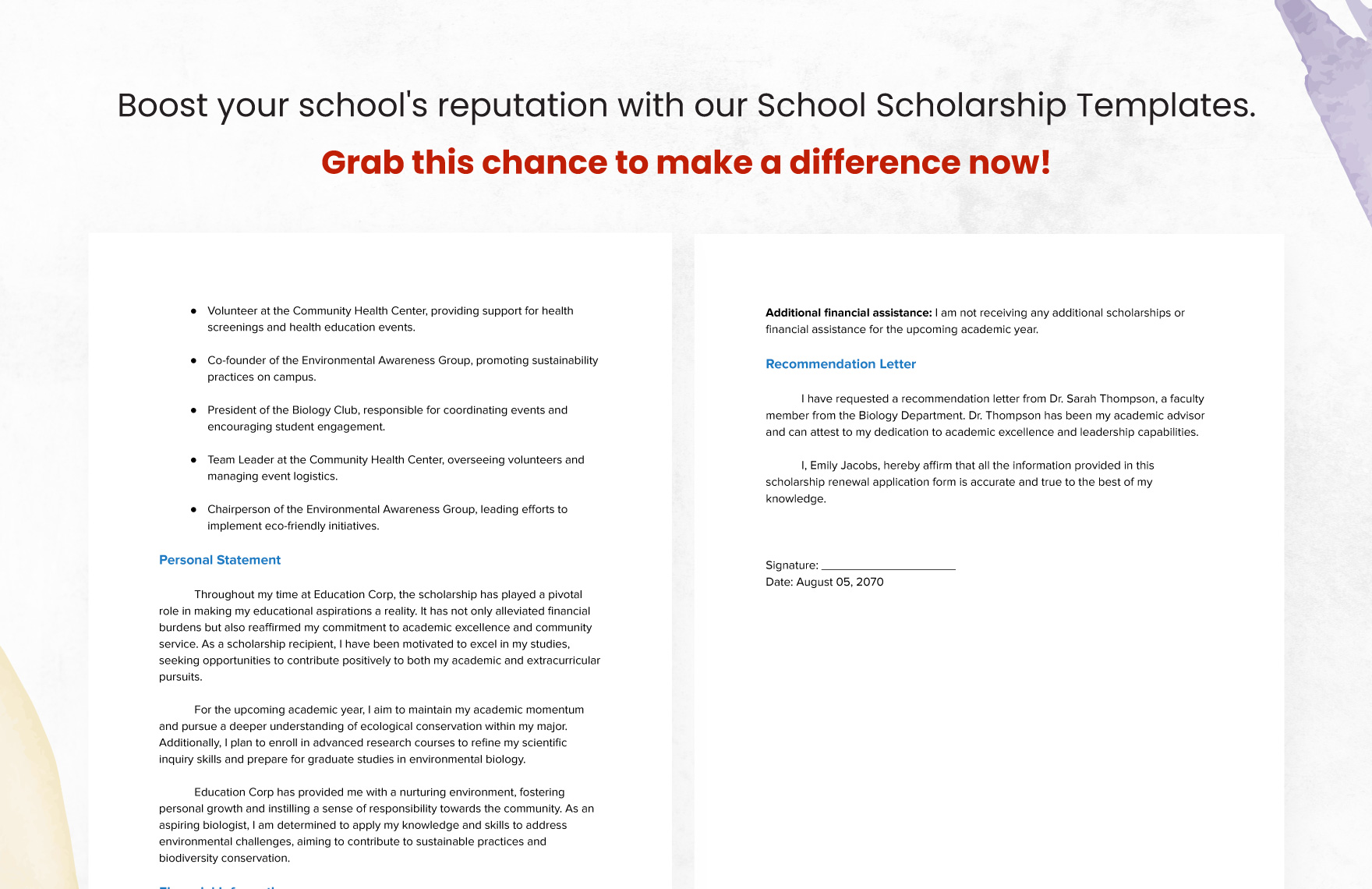 Education Scholarship Renewal Form Template
