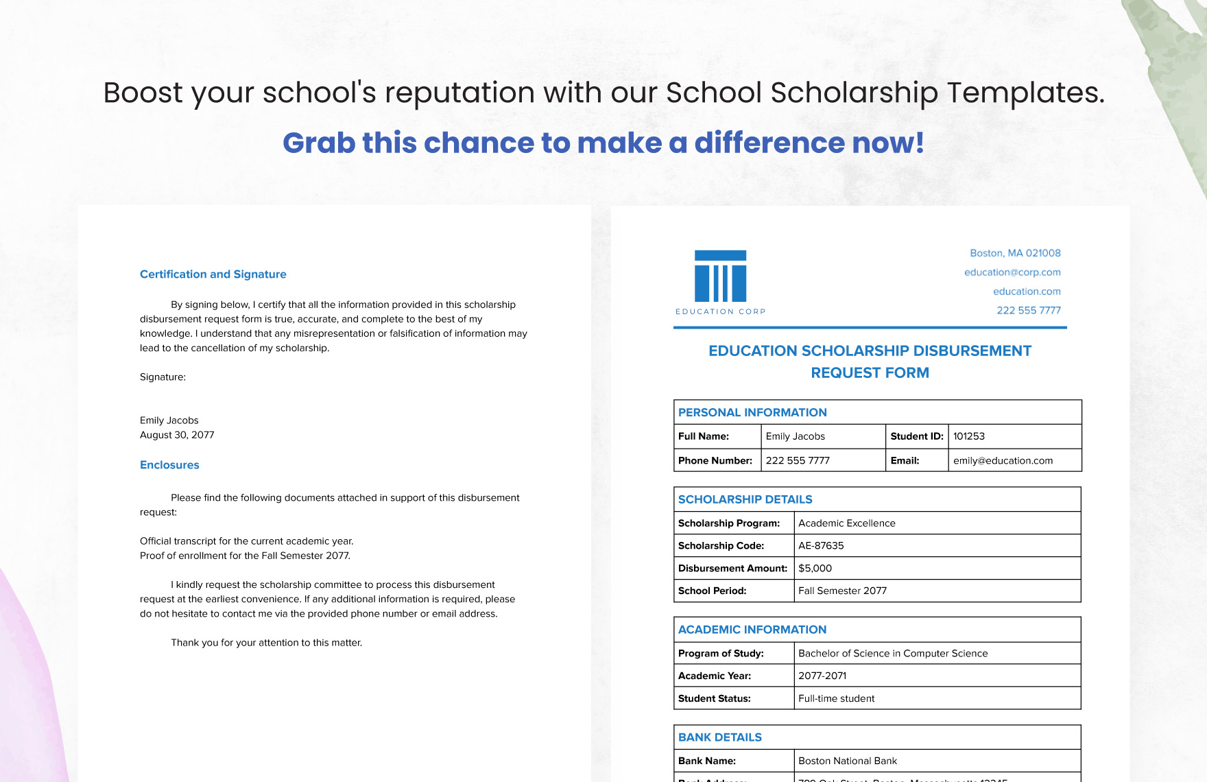 Education Scholarship Disbursement Request Form Template
