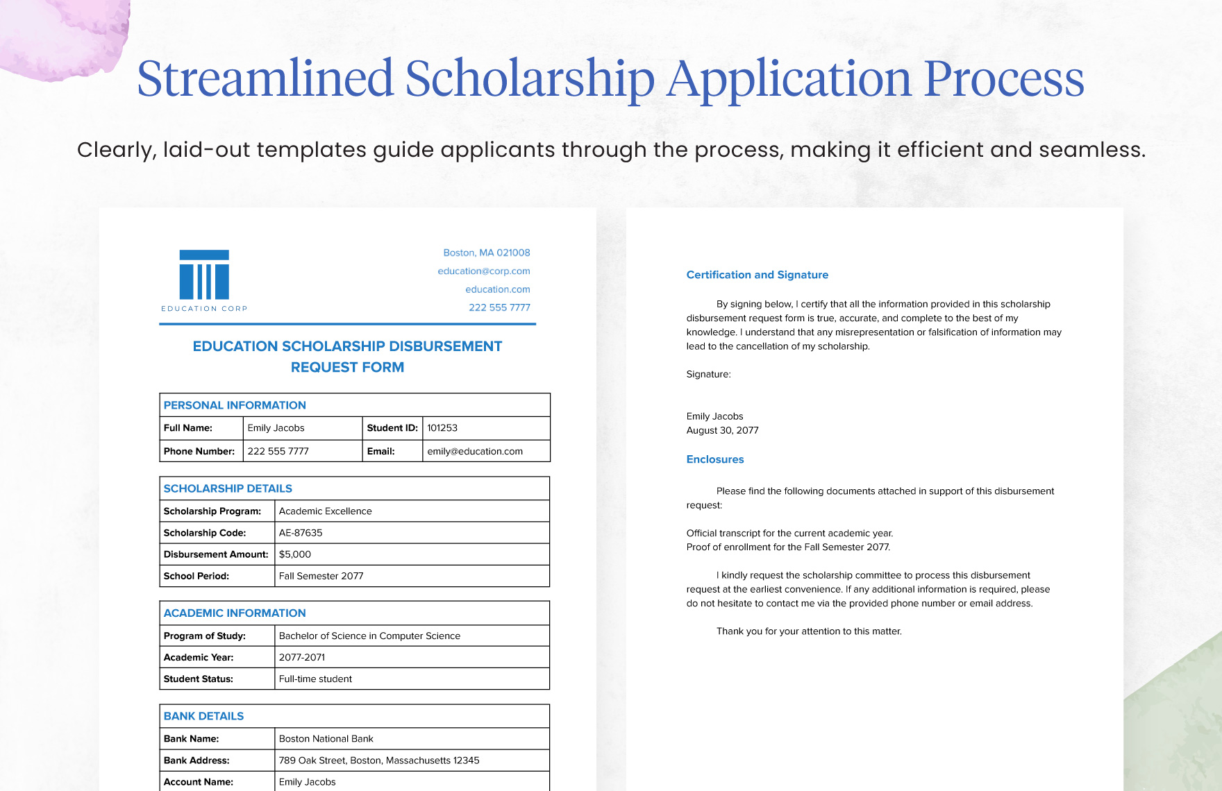 Education Scholarship Disbursement Request Form Template