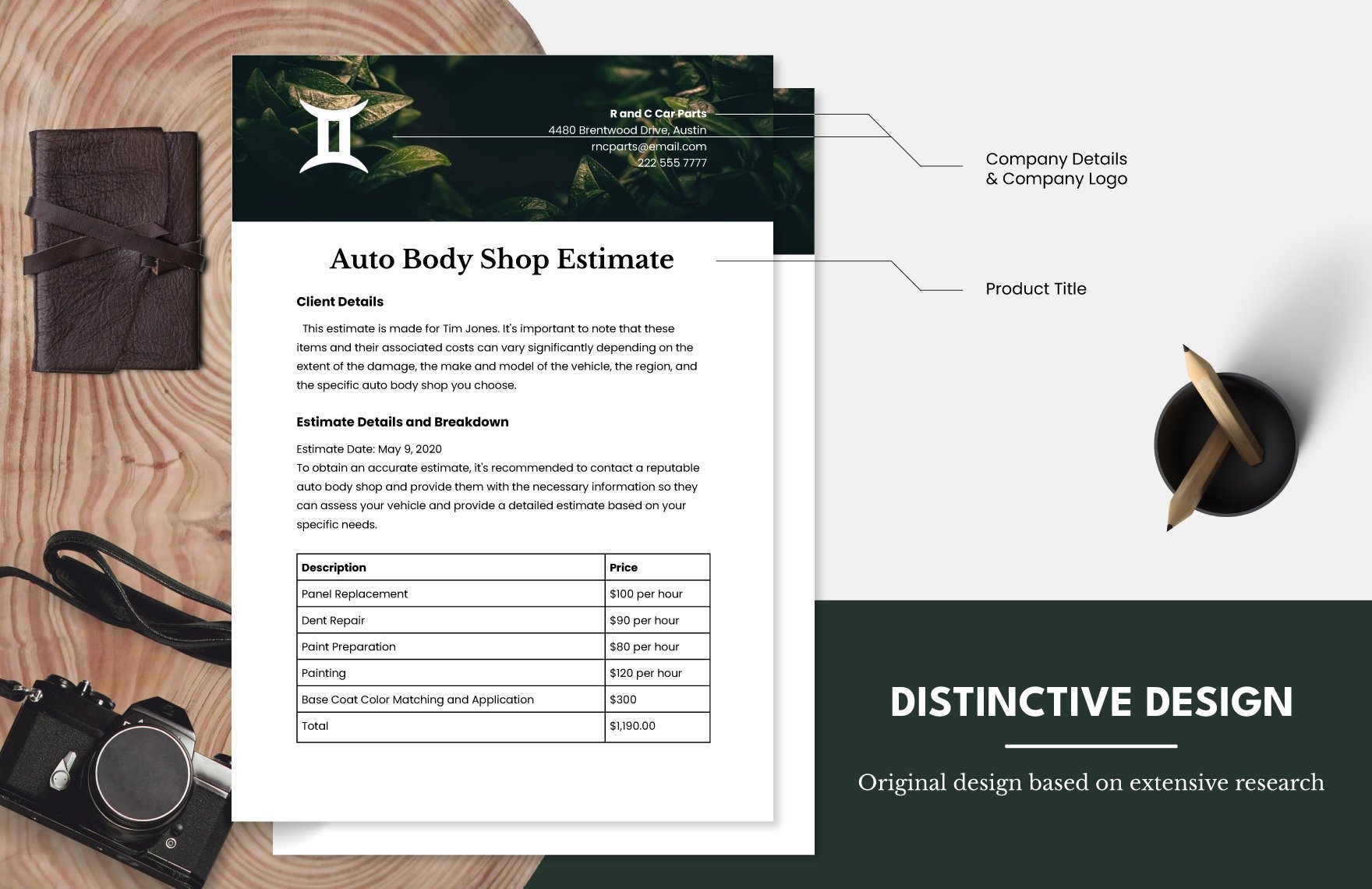 Auto Body Shop Estimate Template in Word PDF Google Docs Download