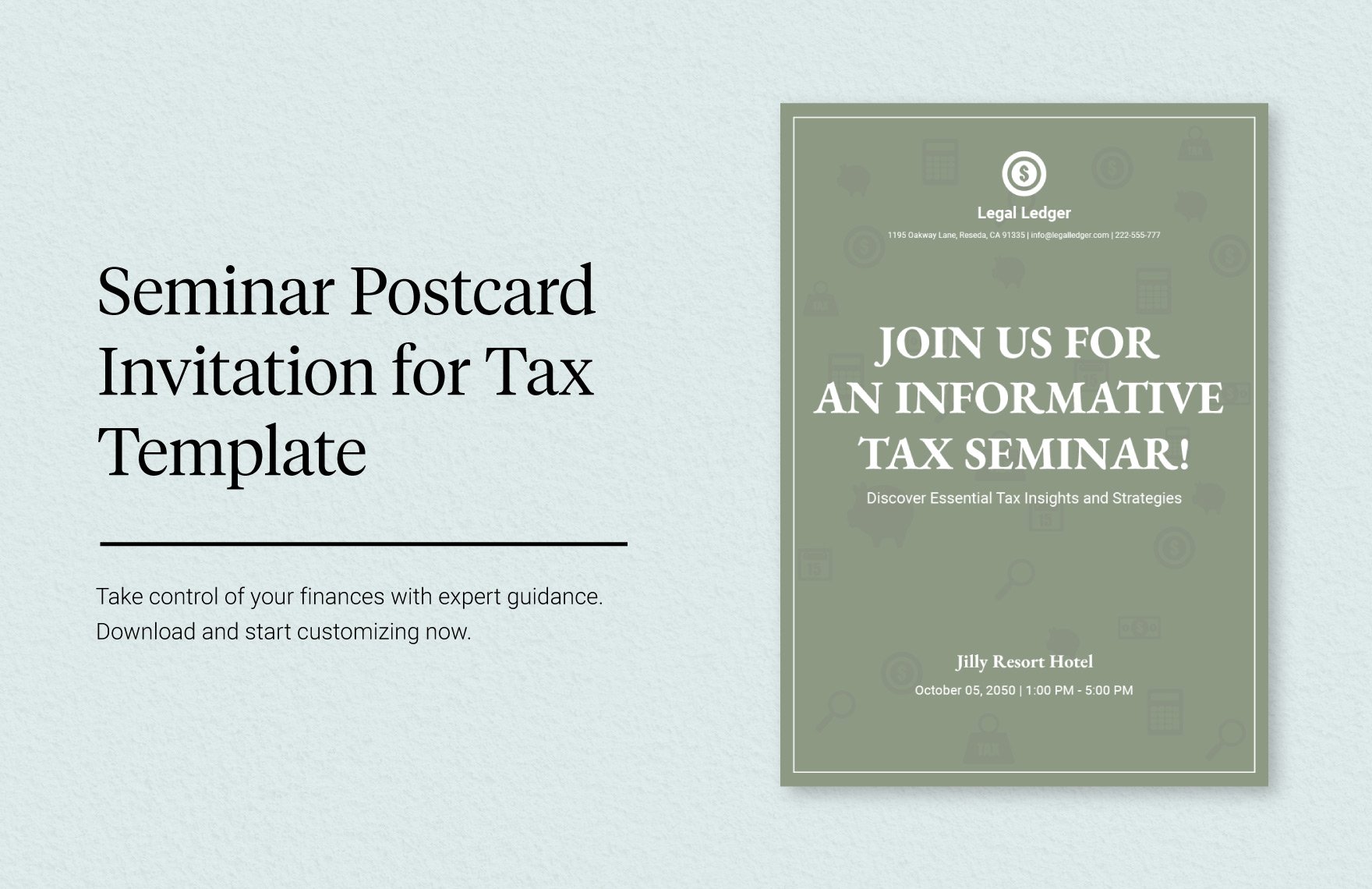 Seminar Postcard Invitation for Tax in Word, Illustrator, PSD
