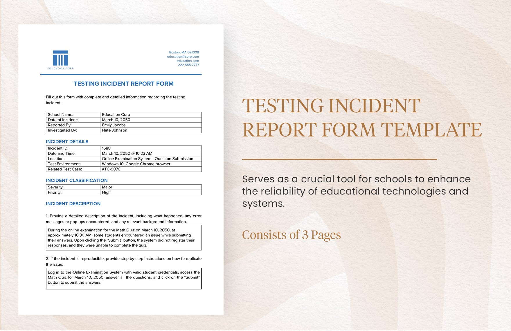 Testing Incident Report Form Template