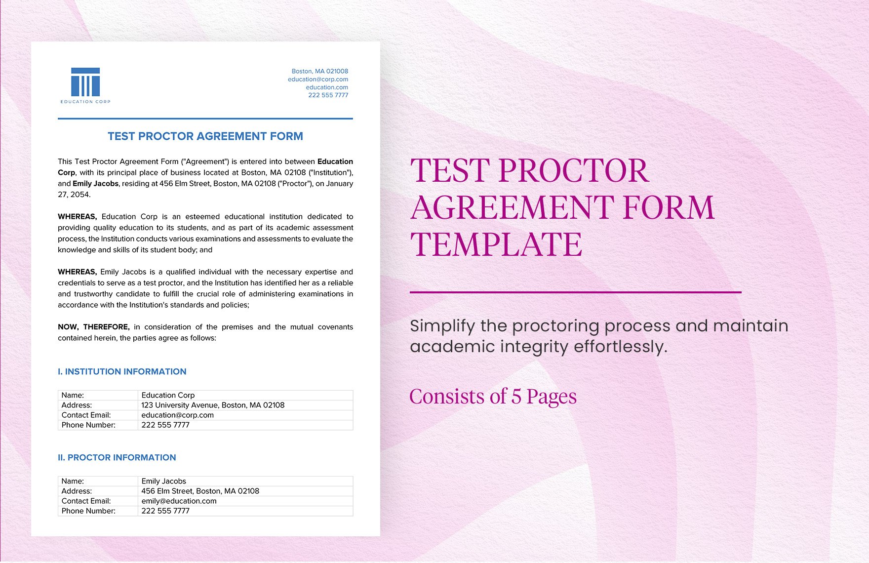 Test Proctor Agreement Form Template in Word, Google Docs, PDF