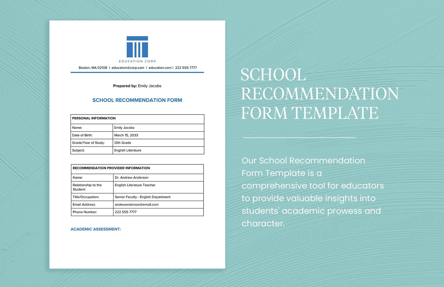 School Recommendation Form Template