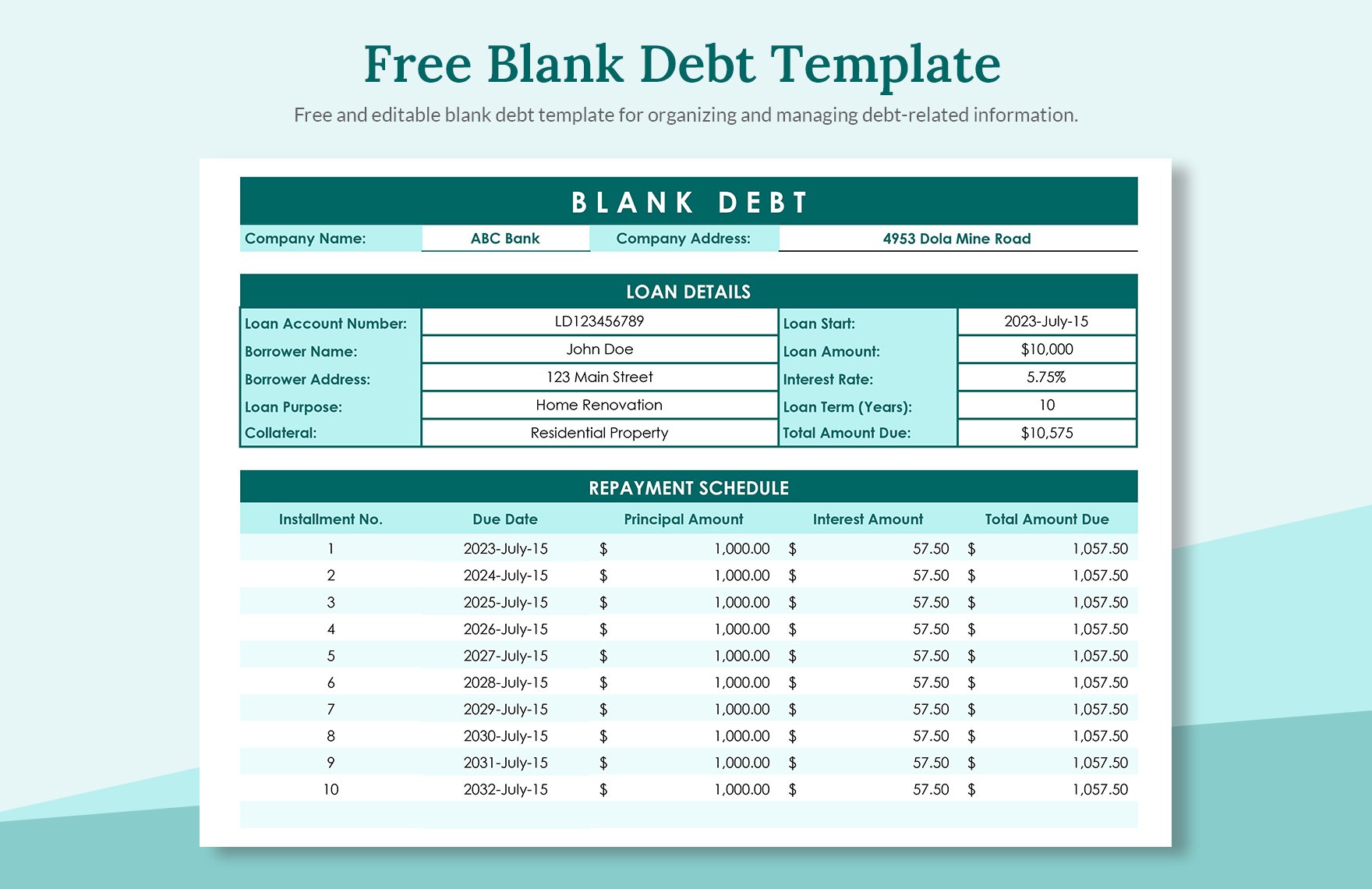 Free Blank Debt Template in Excel, Google Sheets
