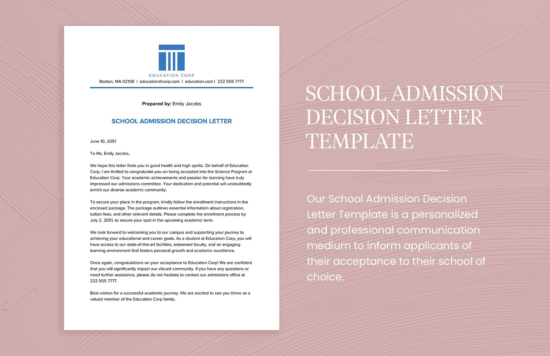 School Admission Decision Letter Template