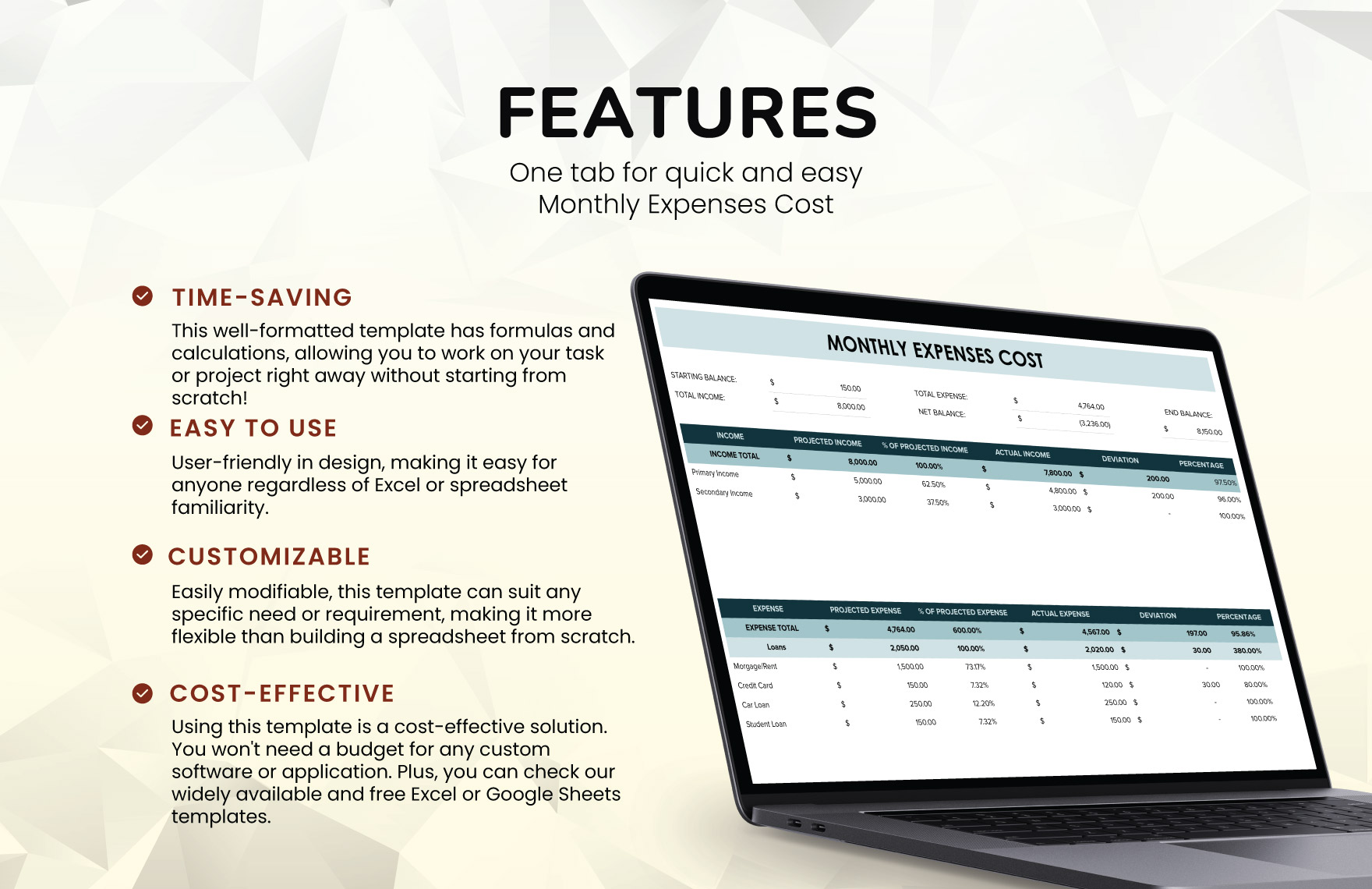 Monthly Expenses Cost Template
