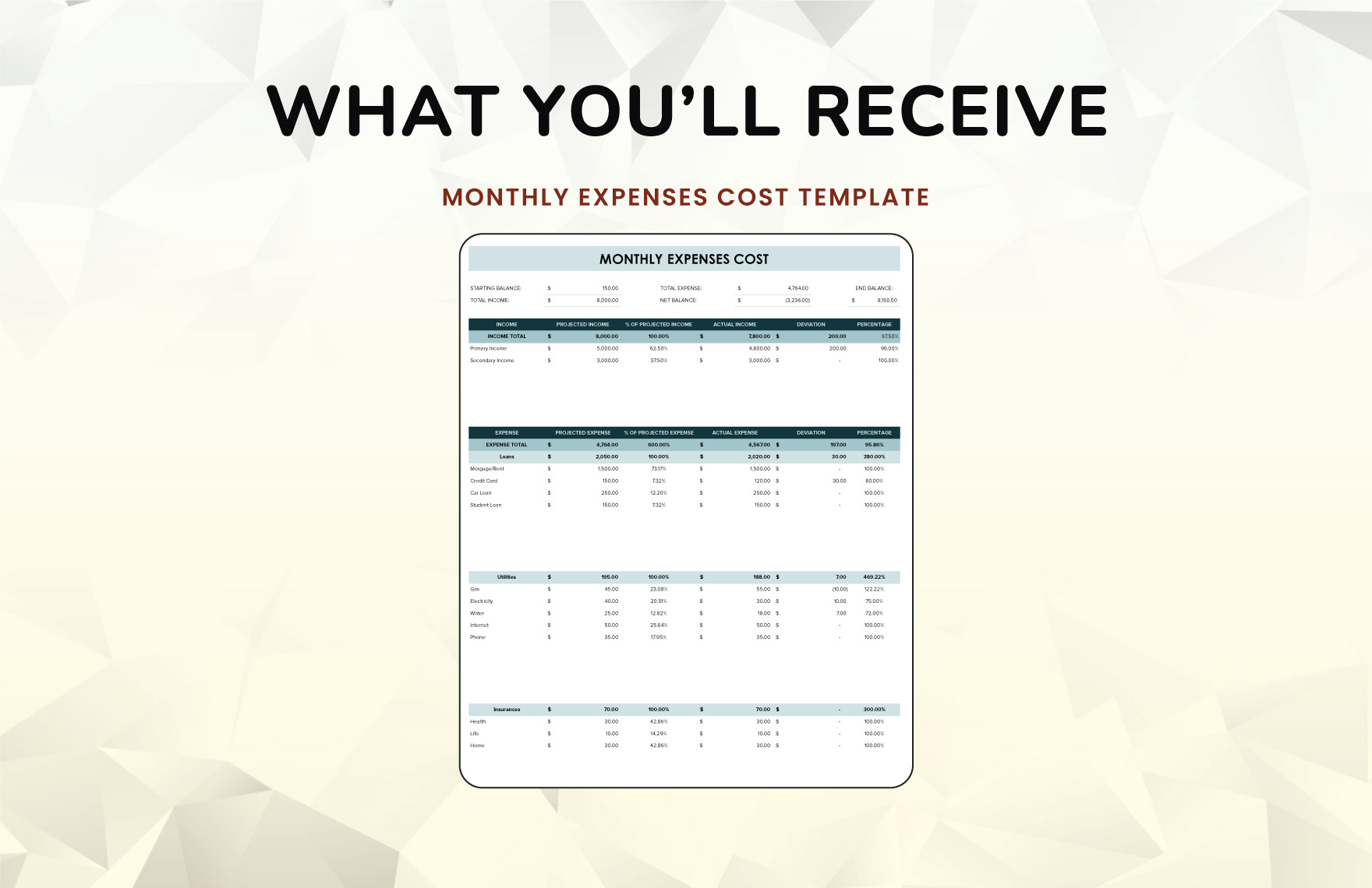 Monthly Expenses Cost Template