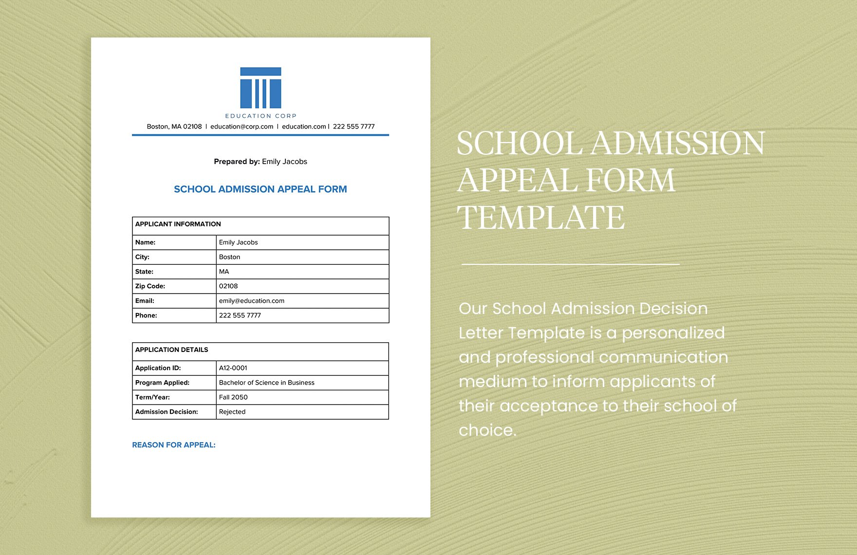 School Admission Appeal Form Template