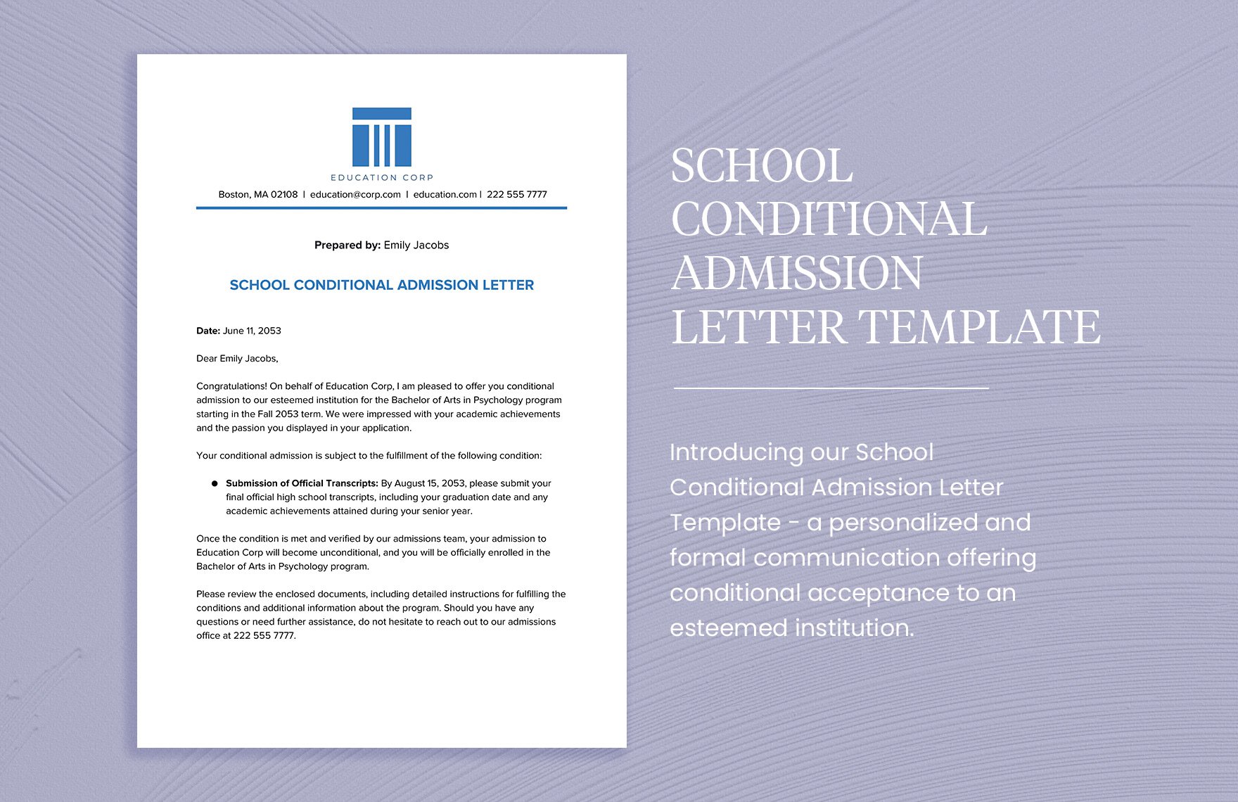 School Conditional Admission Letter Template