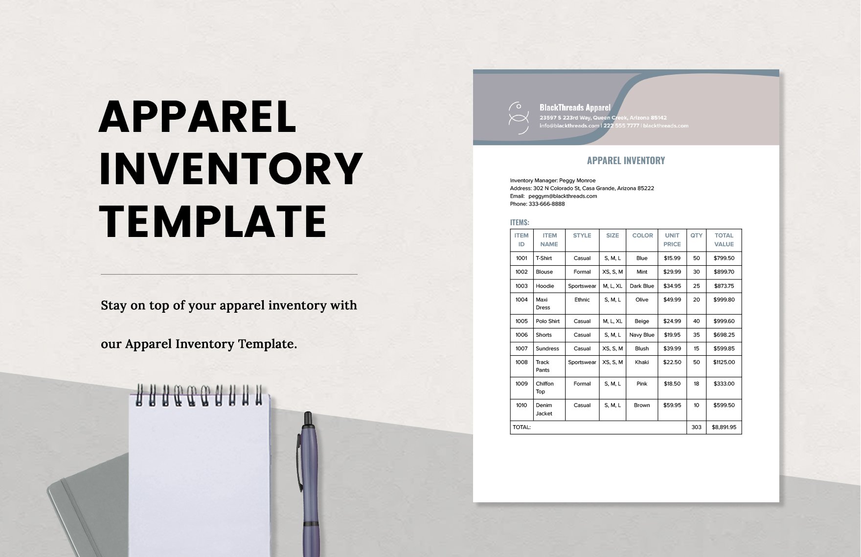 Apparel Inventory Template