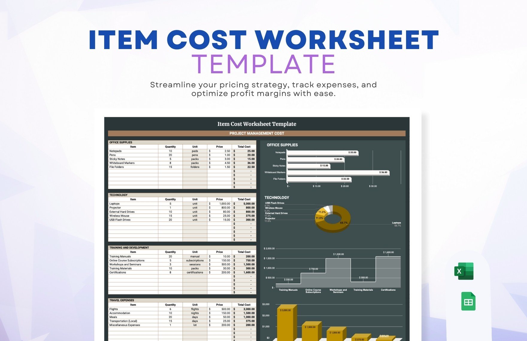 Free Item Cost Worksheet Template in Excel, Google Sheets