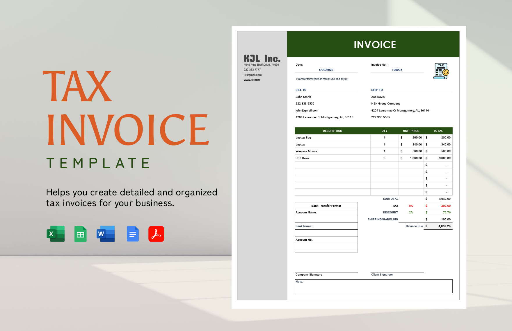 Tax Invoice Template in Word, PDF, Google Docs, Excel, Google Sheets - Download | Template.net