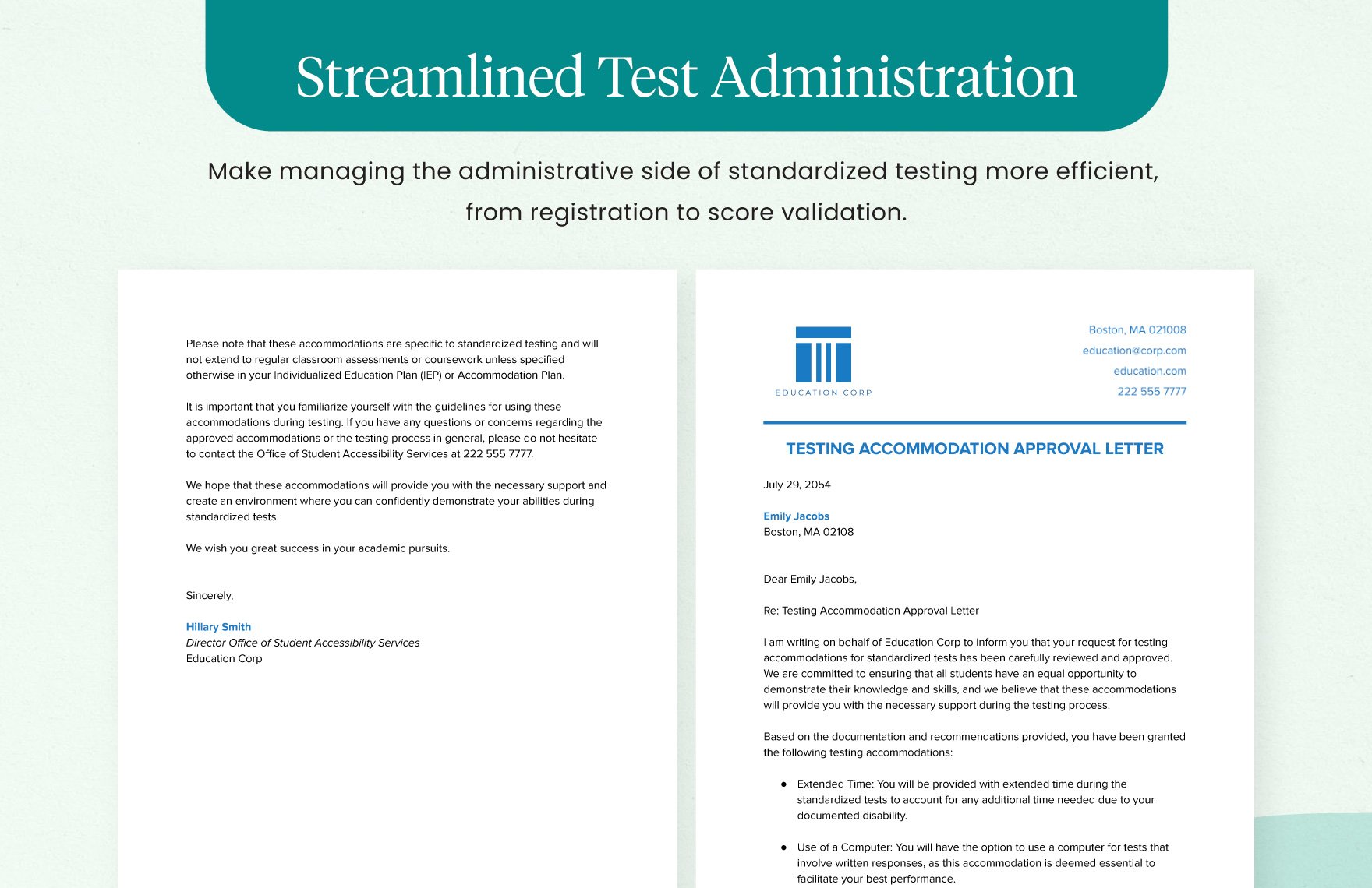 Testing Accommodation Approval Letter Template