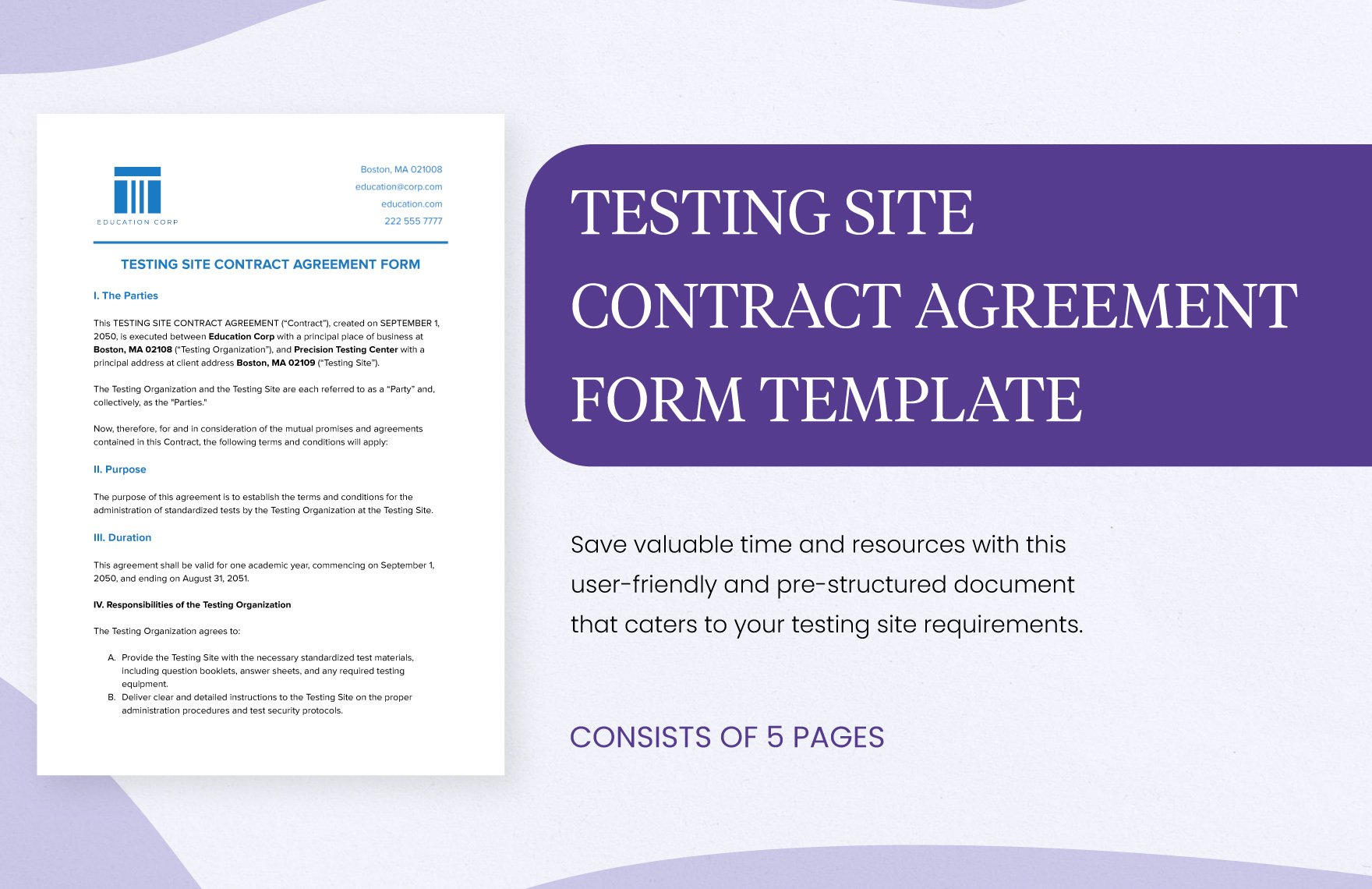 Testing Site Contract Agreement Form Template