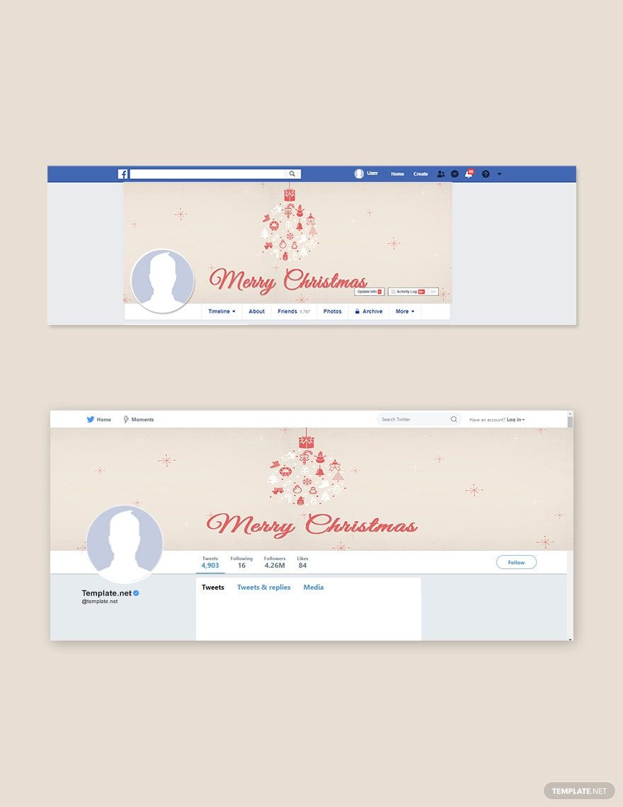 Free Merry Christmas Facebook and Twitter Cover Page Template in PSD