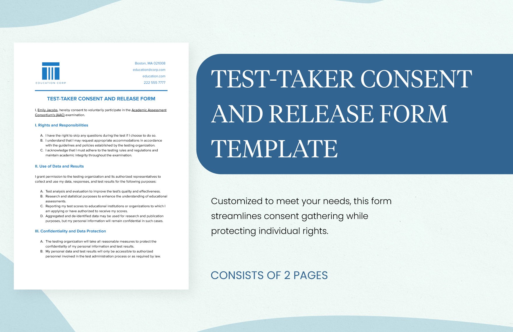 Test-Taker Consent and Release Form Template in Word, Google Docs, PDF