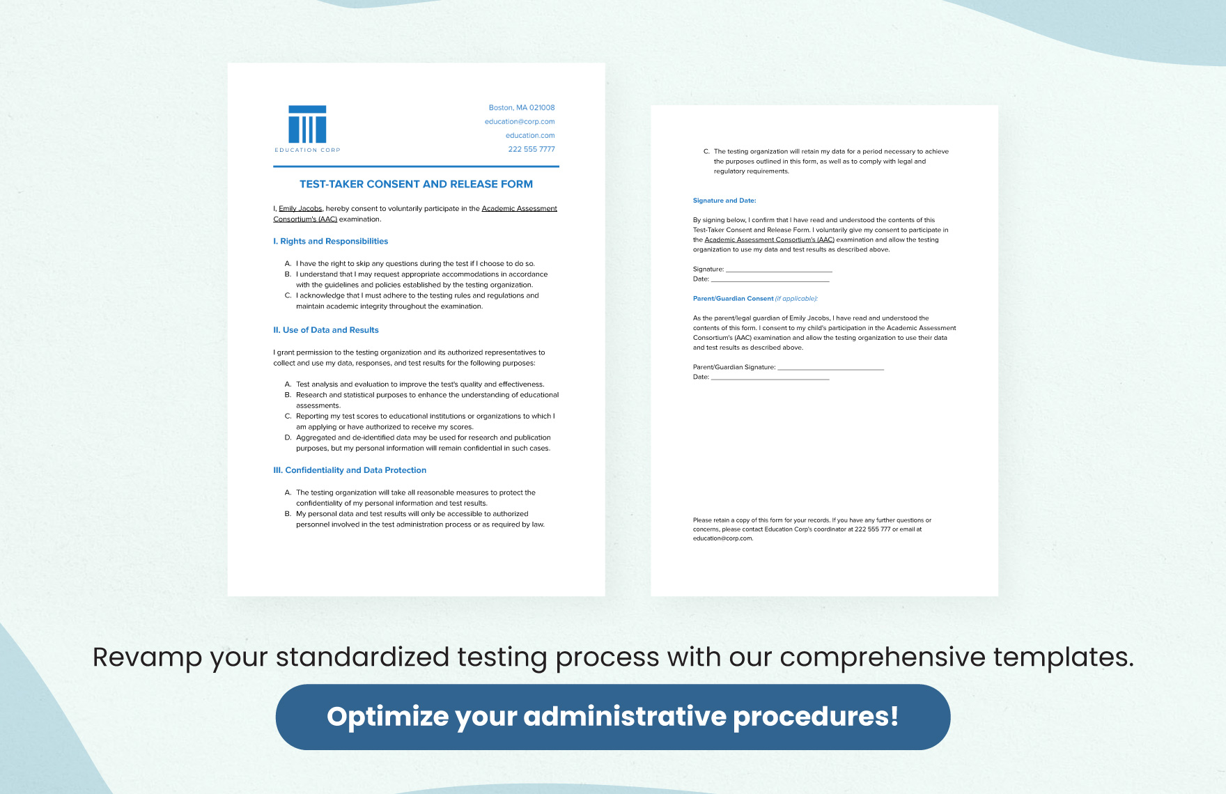 Test-Taker Consent and Release Form Template