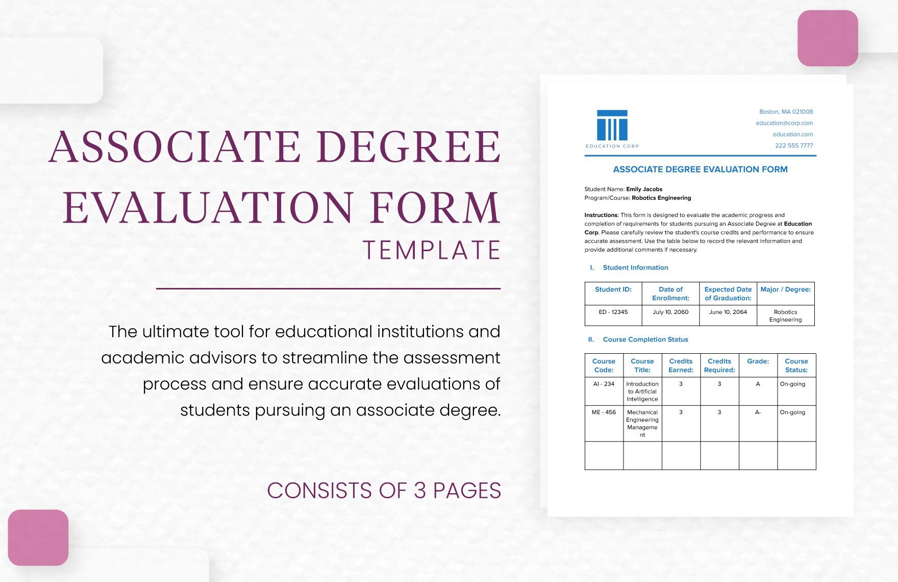 Associate Degree Evaluation Form Template