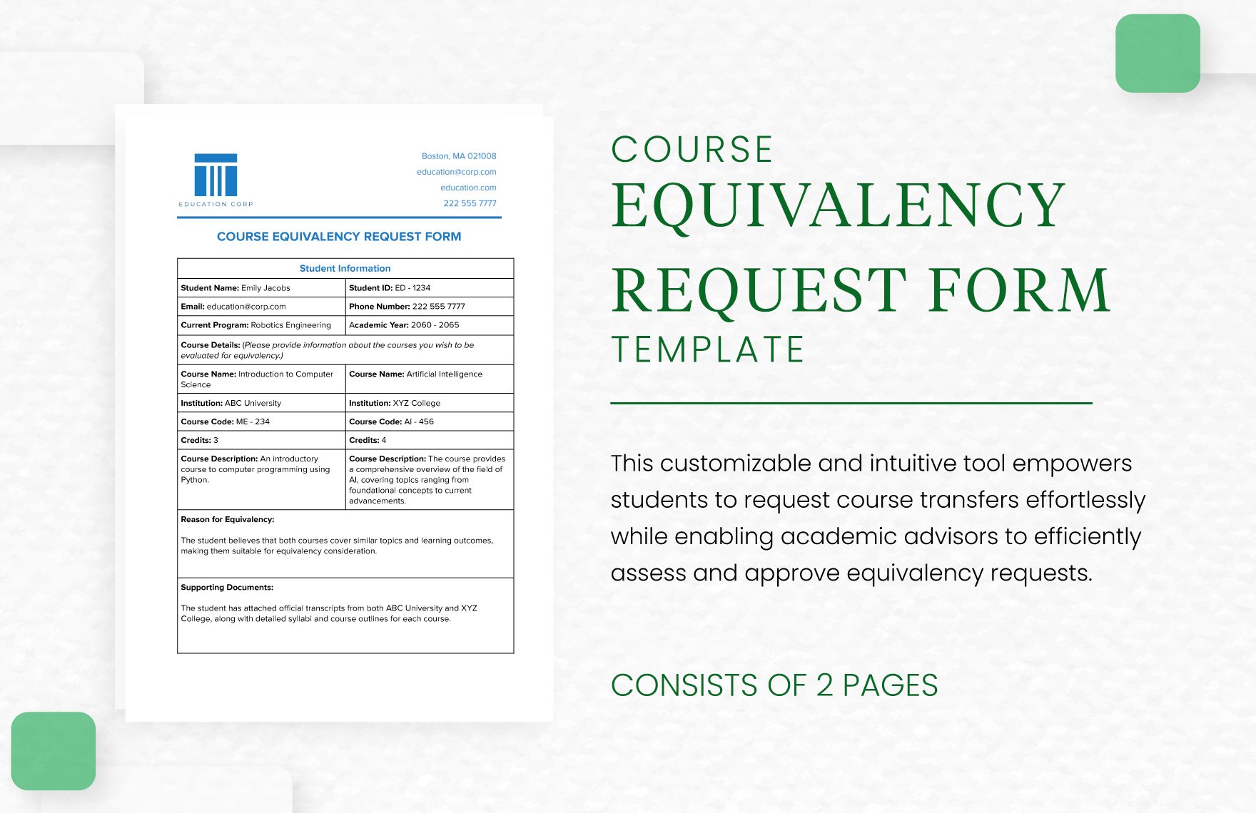 Course Equivalency Request Form Template