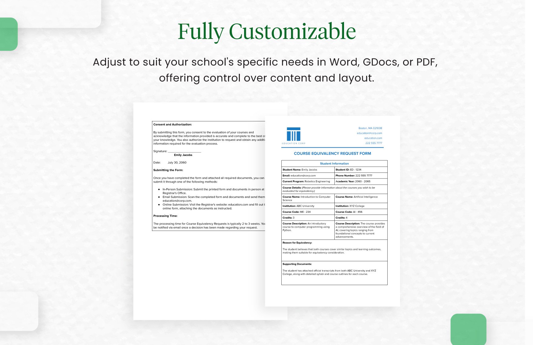 Course Equivalency Request Form Template