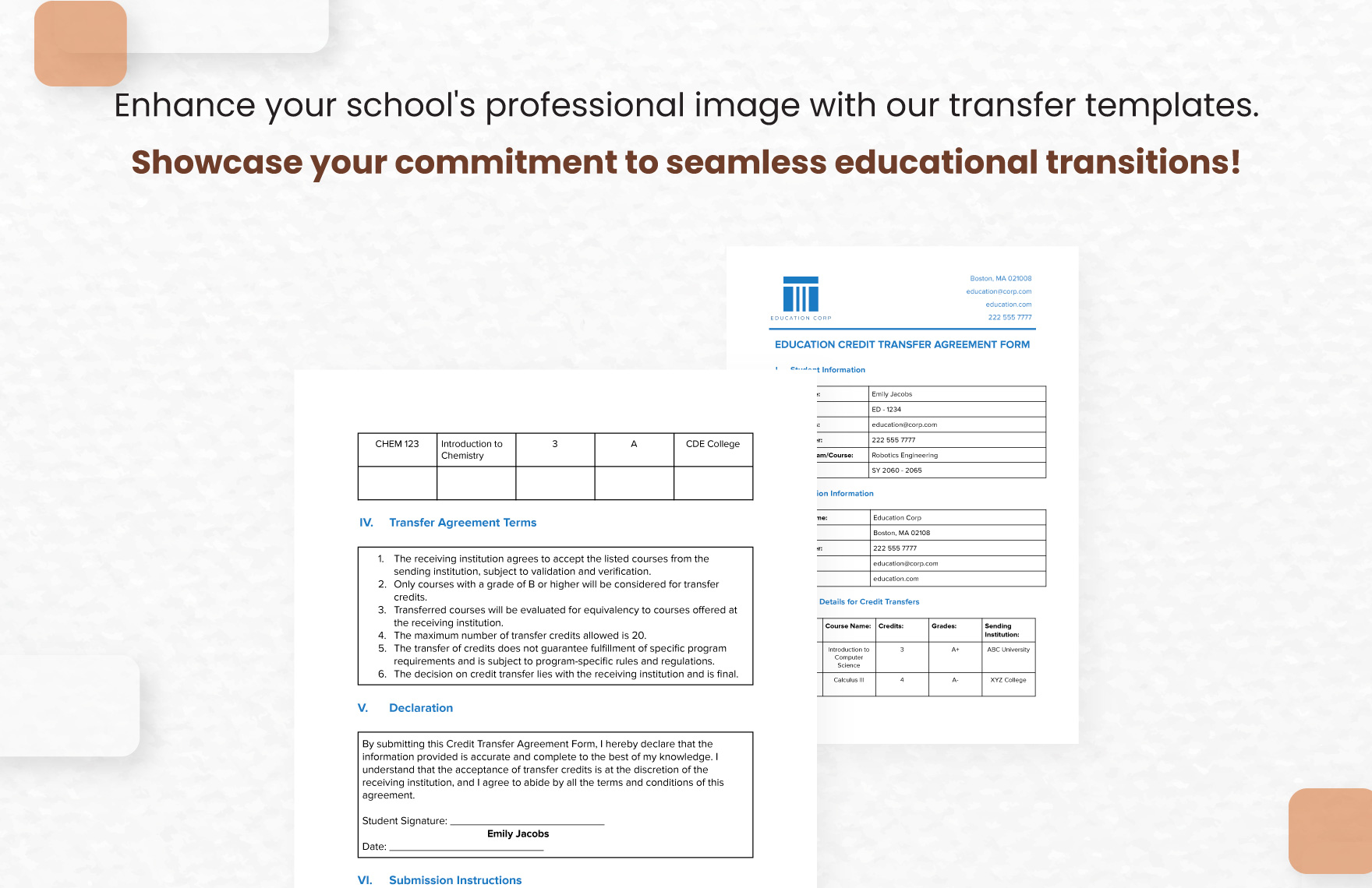 Education Credit Transfer Agreement Form Template