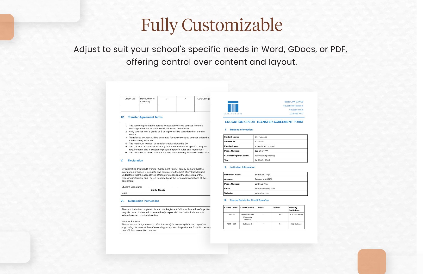 Education Credit Transfer Agreement Form Template