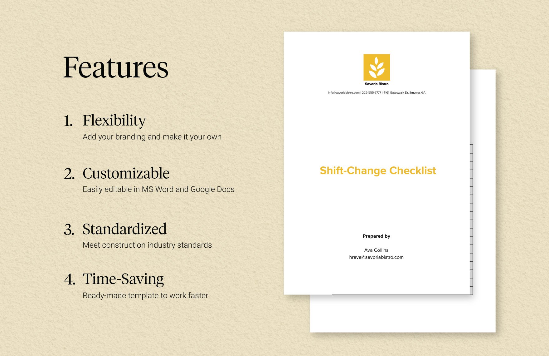 Restaurant Manager Shift-Change Checklist