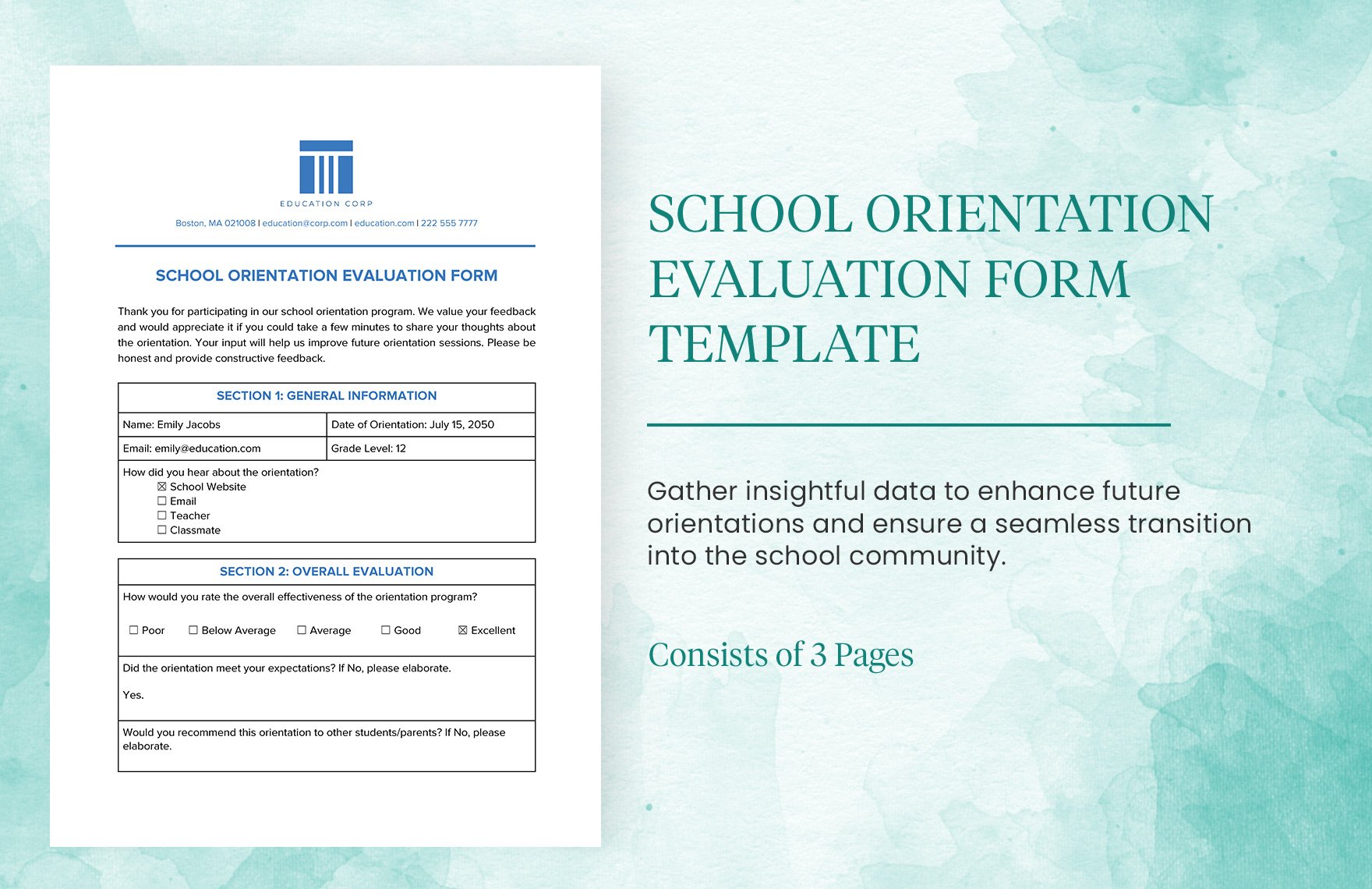 School Orientation Evaluation Form Template in Word, Google Docs, PDF