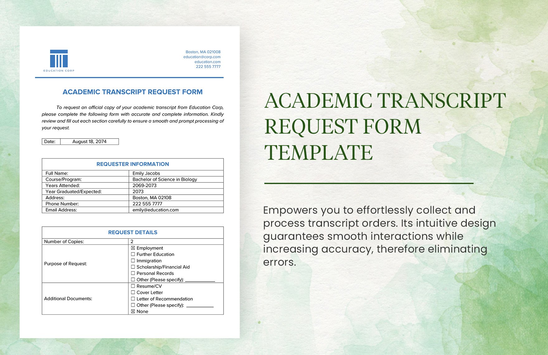 Academic Transcript Request Form Template