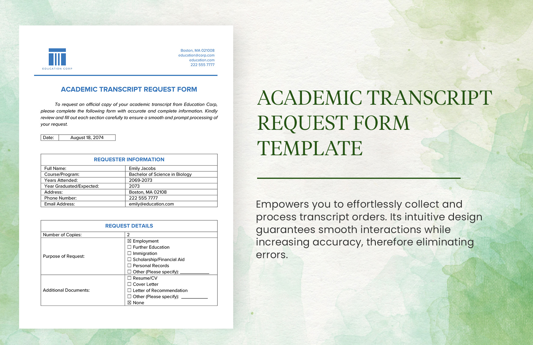 Academic Transcript Request Form Template