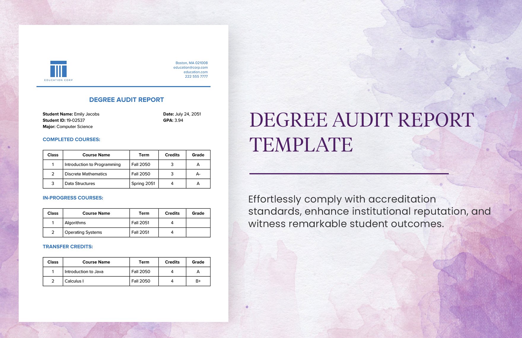 Degree Audit Report Template