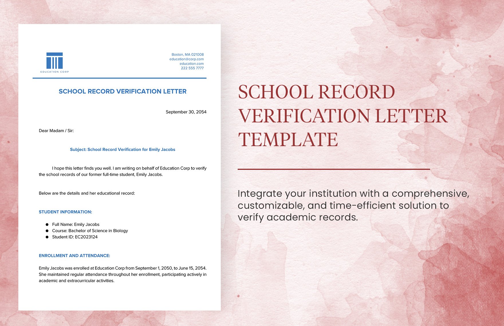 School Record Verification Letter Template