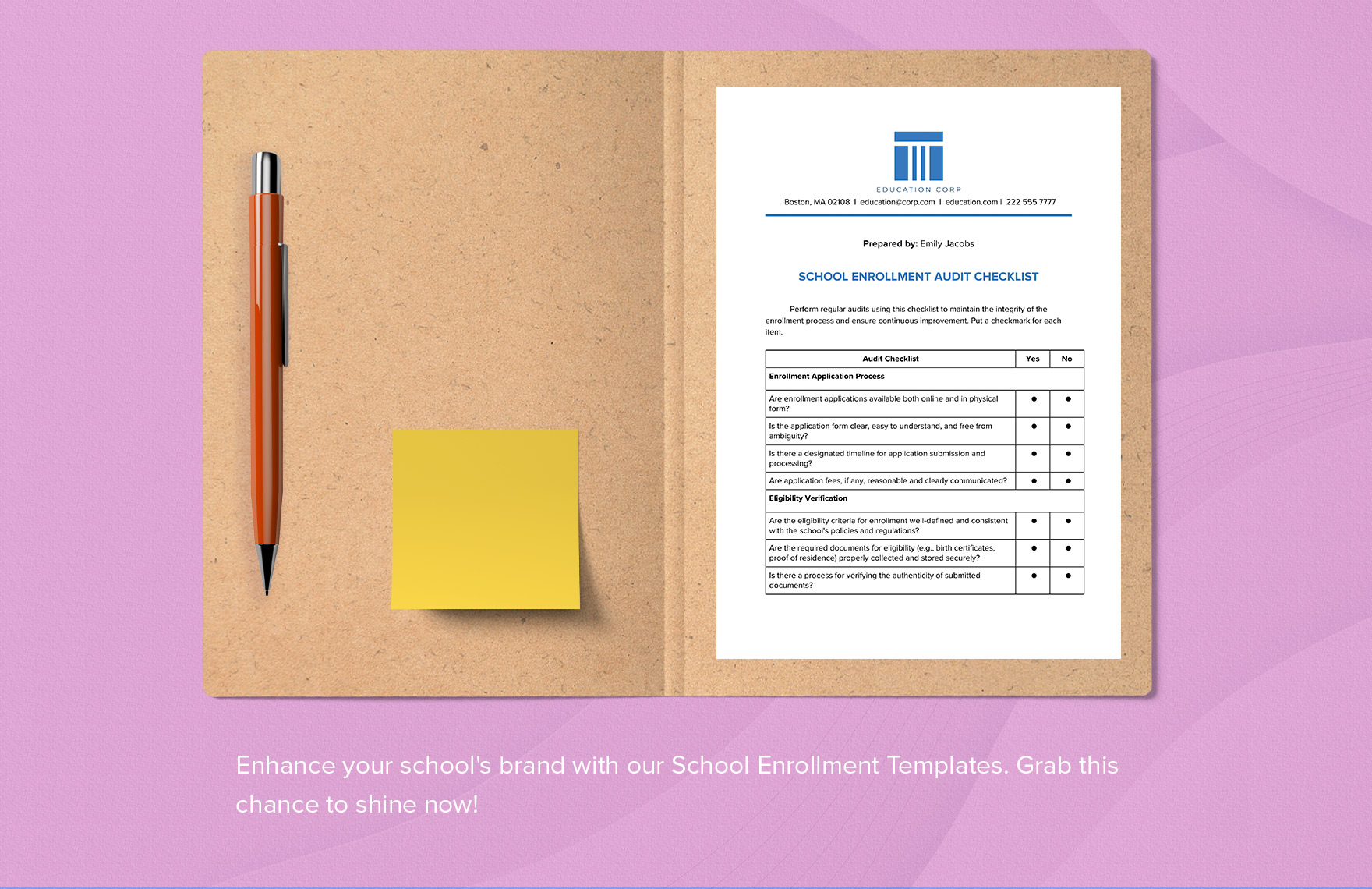 School Enrollment Audit Checklist Template