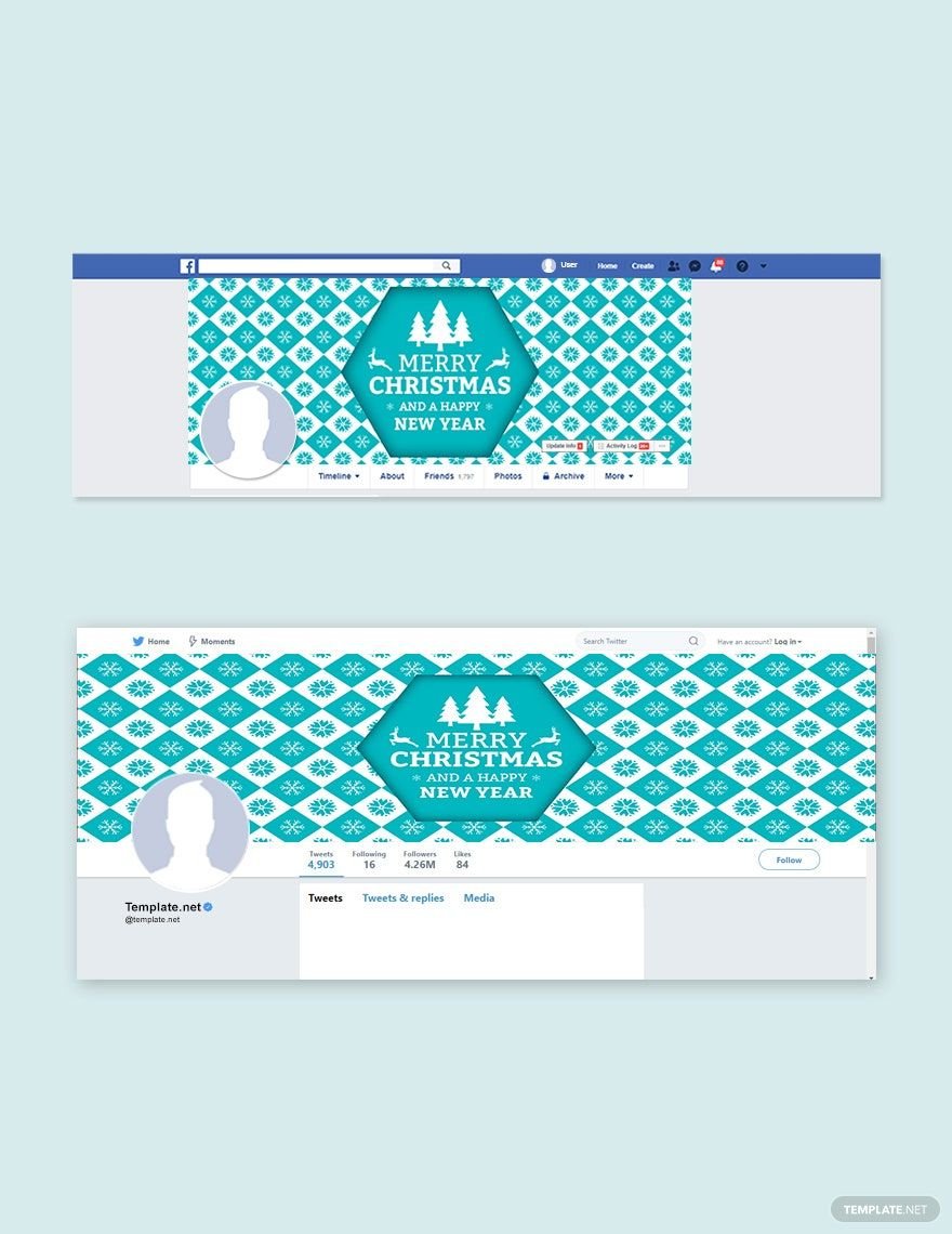 Christmas and New Year Facebook and Twitter Cover Page Template in PSD