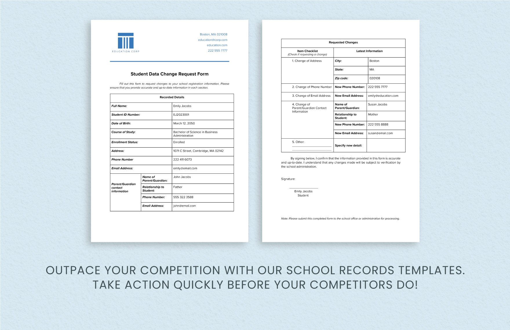 Student Data Change Request Form Template