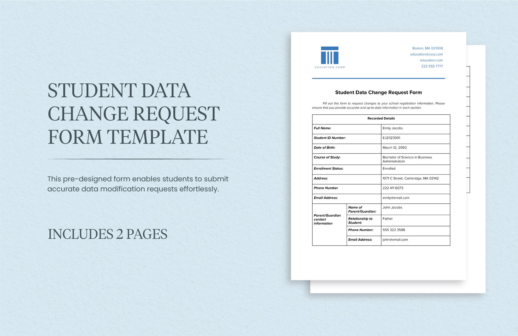 Student Data Change Request Form Template