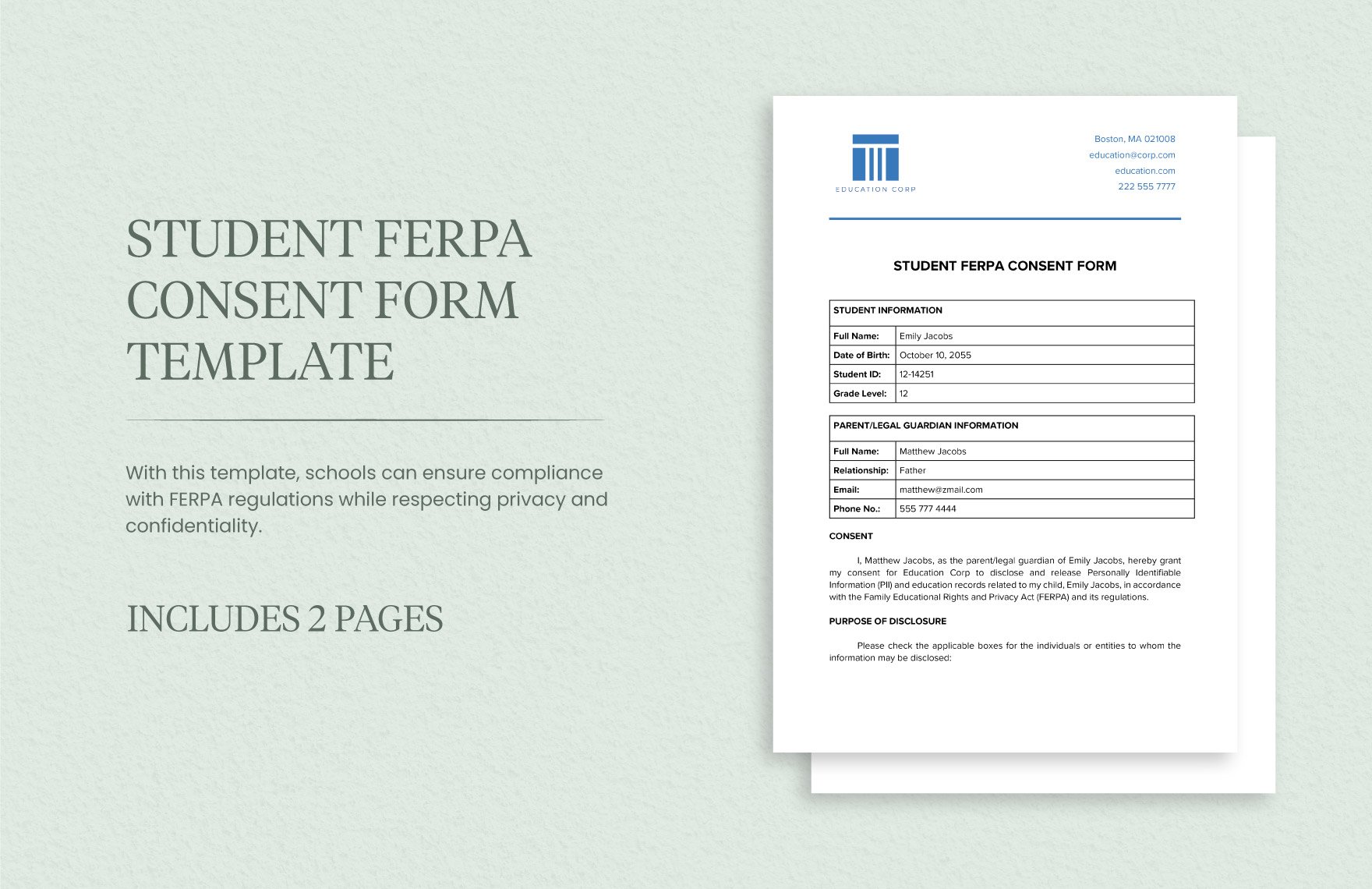 Student FERPA Consent Form Template