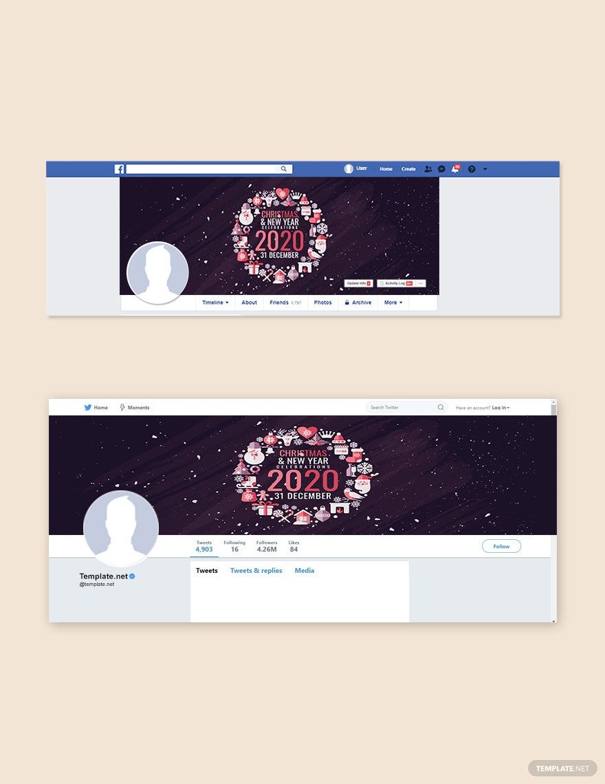 Free Modern Christmas Facebook and Twitter Cover Page Template in PSD