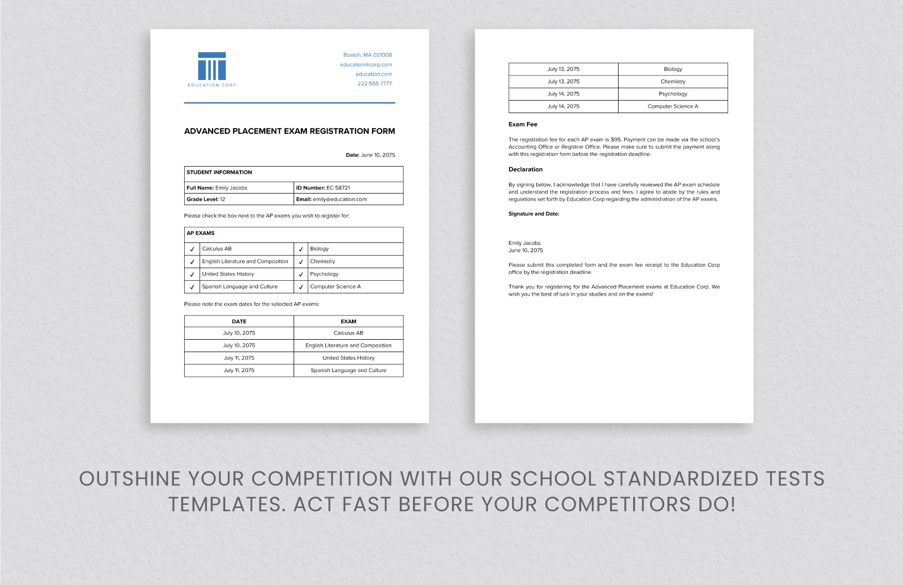 Advanced Placement Exam Registration Form Template
