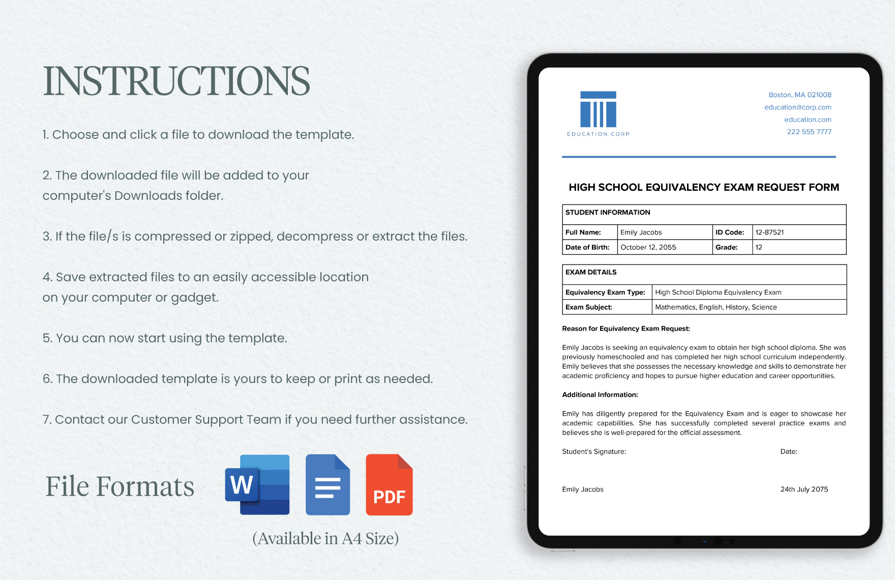 High School Equivalency Exam Request Form Template