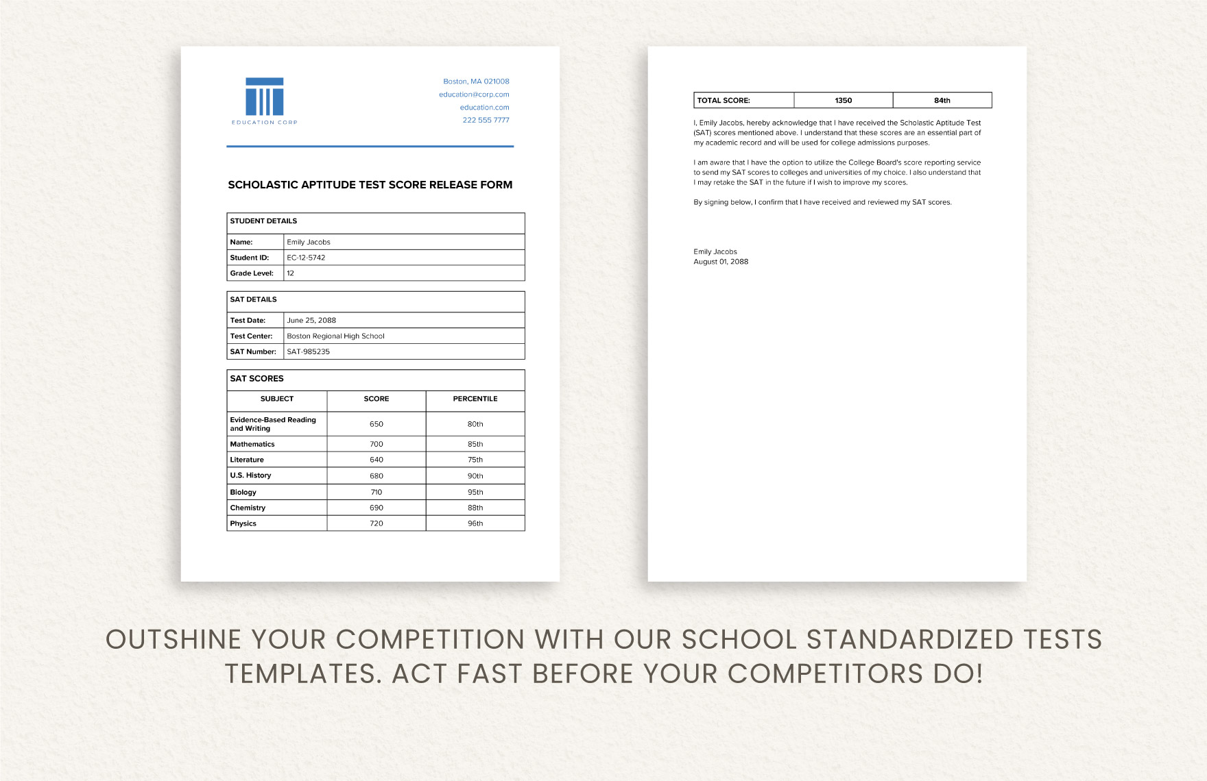 Scholastic Aptitude Test Score Release Form Template