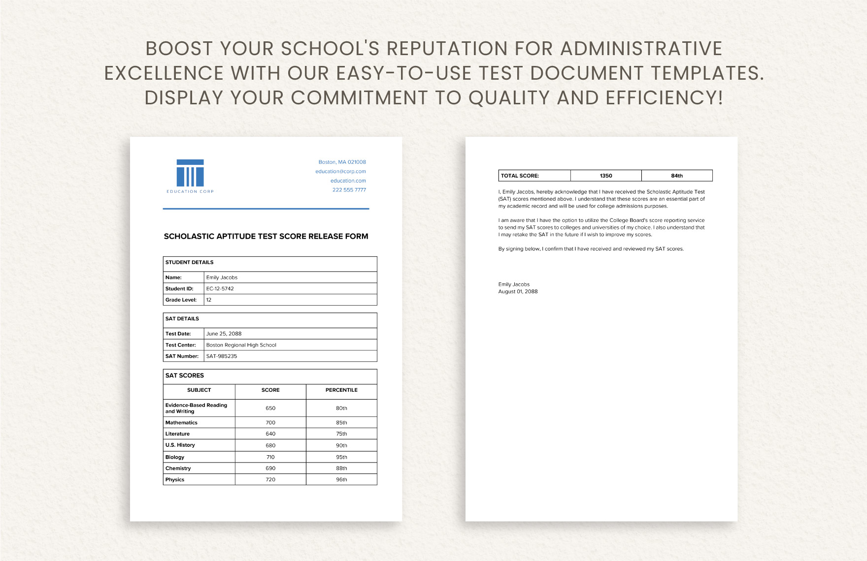 Scholastic Aptitude Test Score Release Form Template
