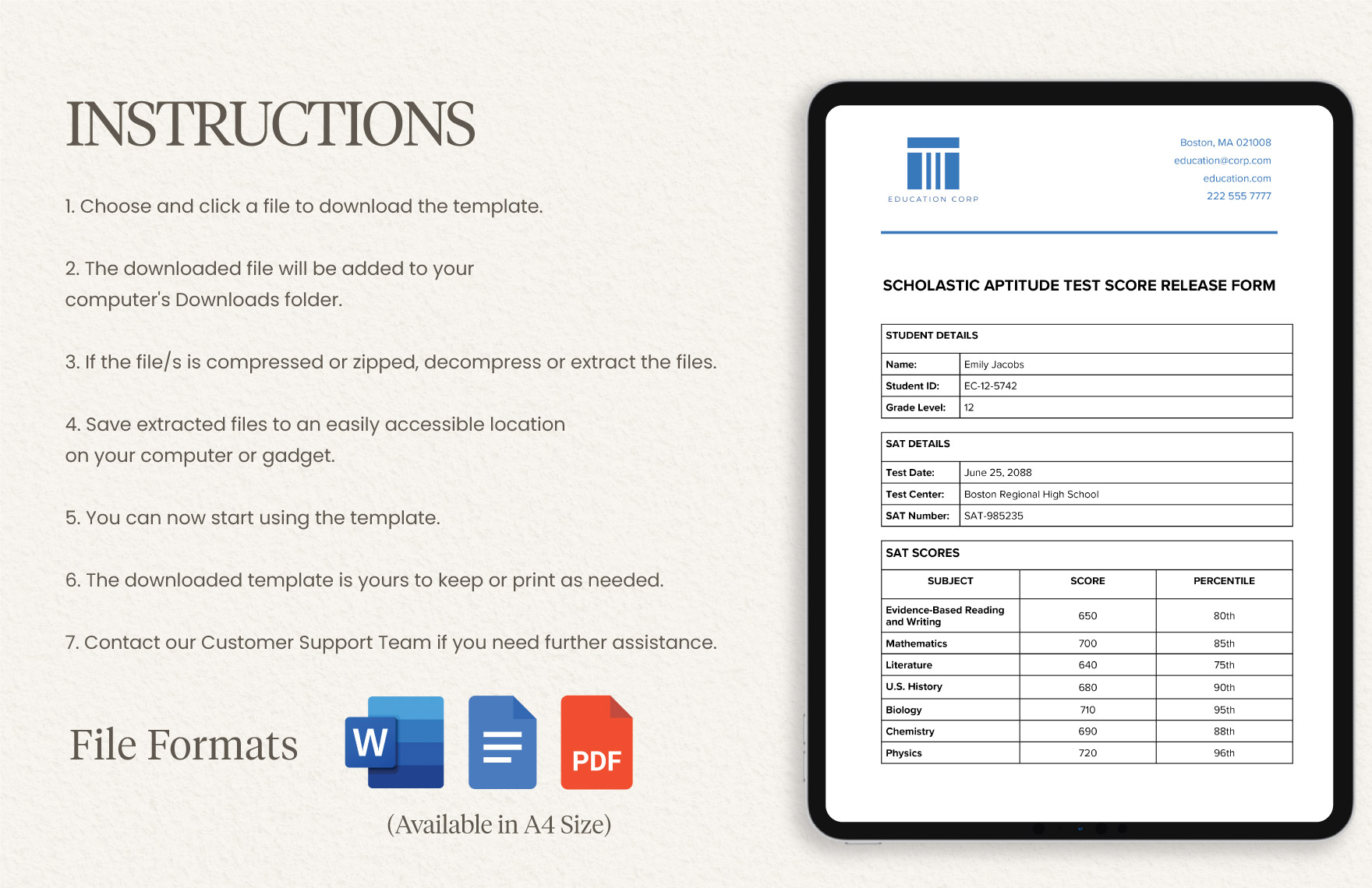 Scholastic Aptitude Test Score Release Form Template