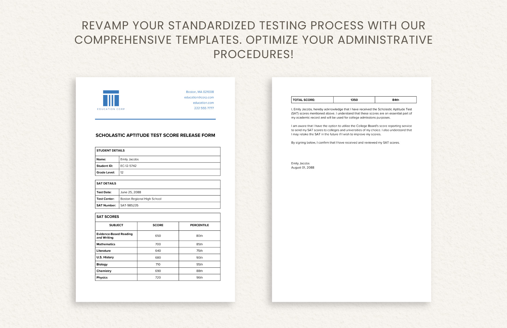 Scholastic Aptitude Test Score Release Form Template