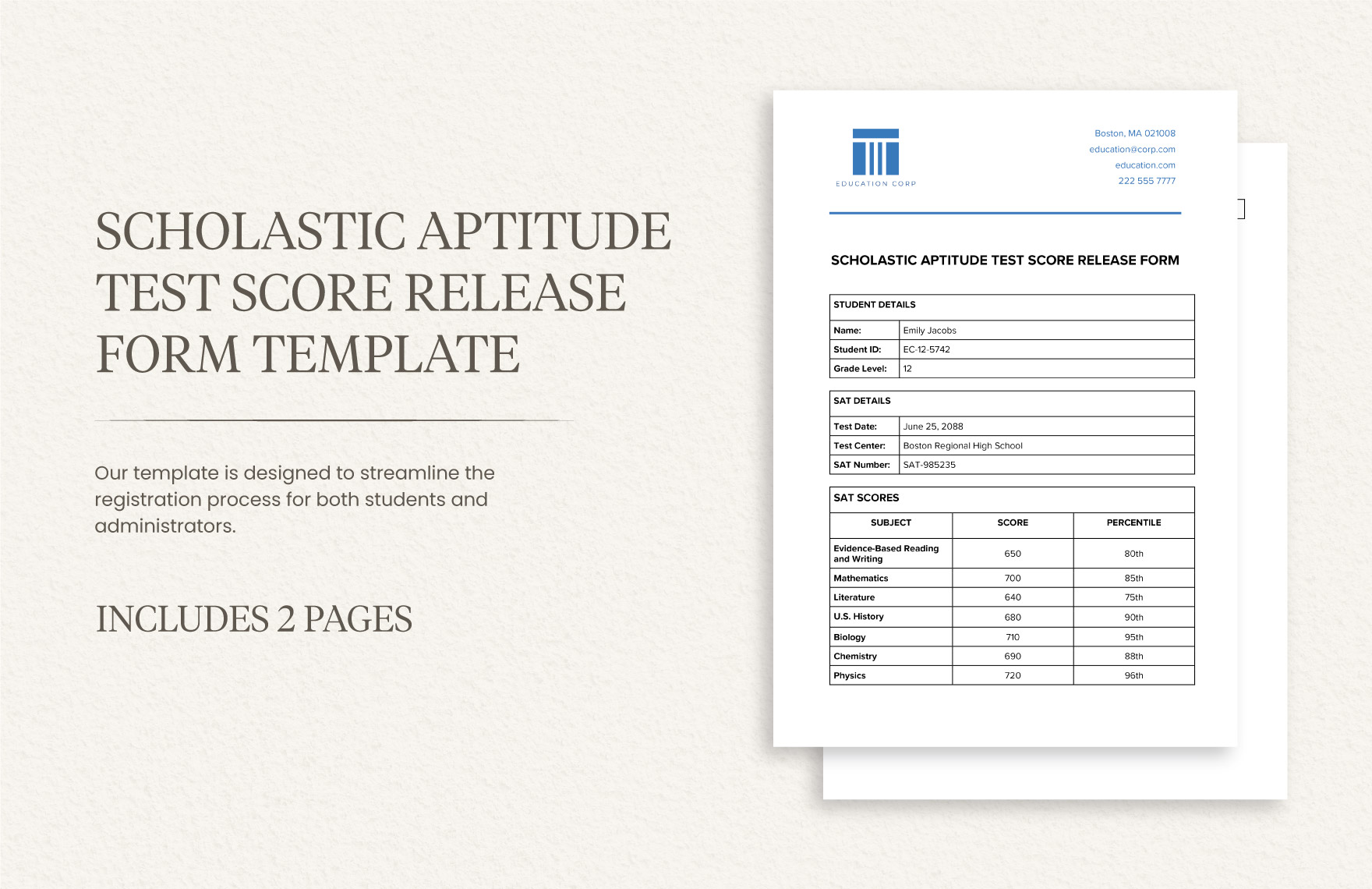 Scholastic Aptitude Test Score Release Form Template