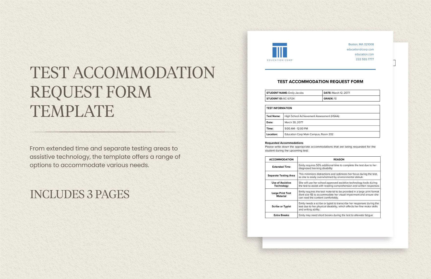 Test Accommodation Request Form Template